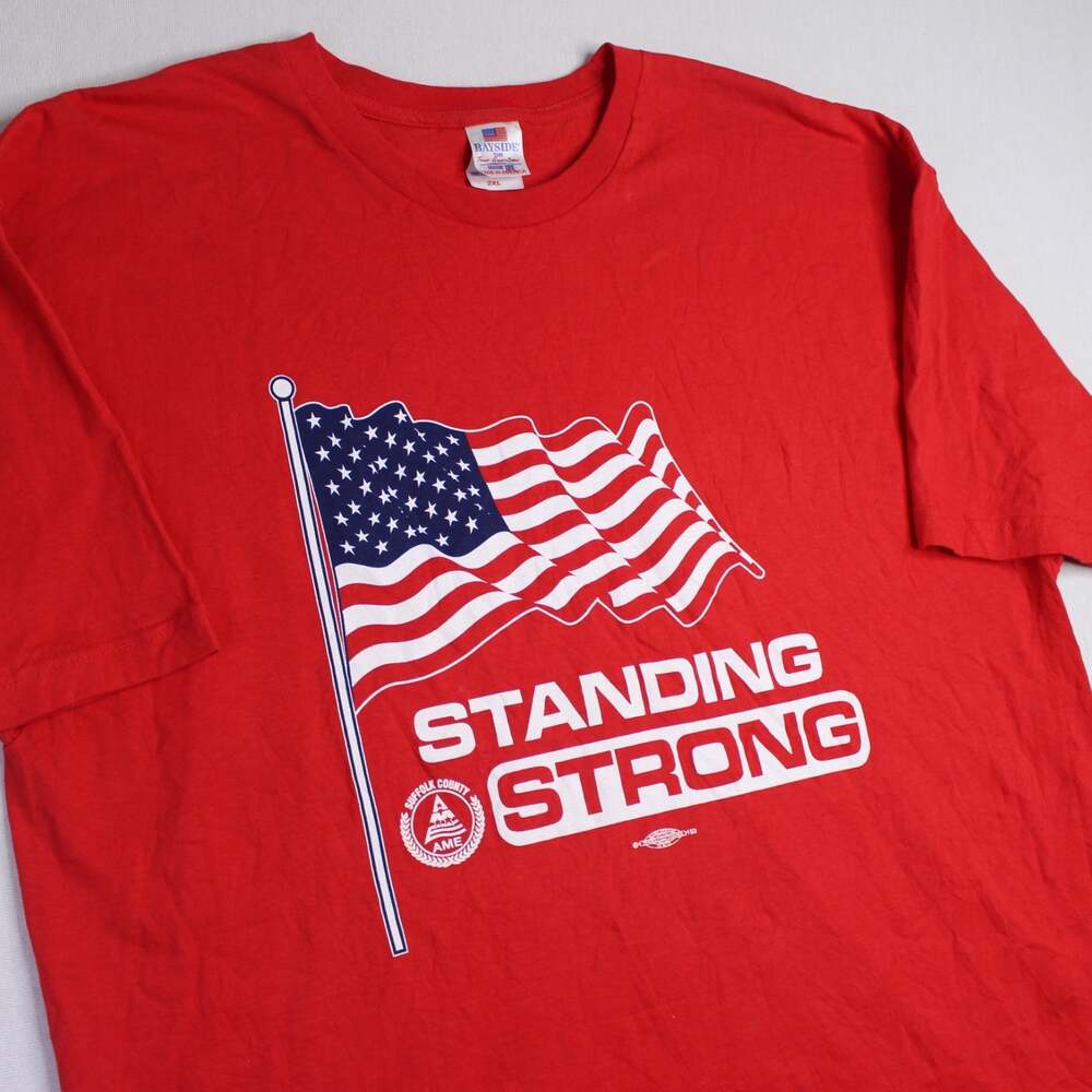 Vintage Bayside Made In USA Standing Strong American Flag Mens 2XL T Shirt